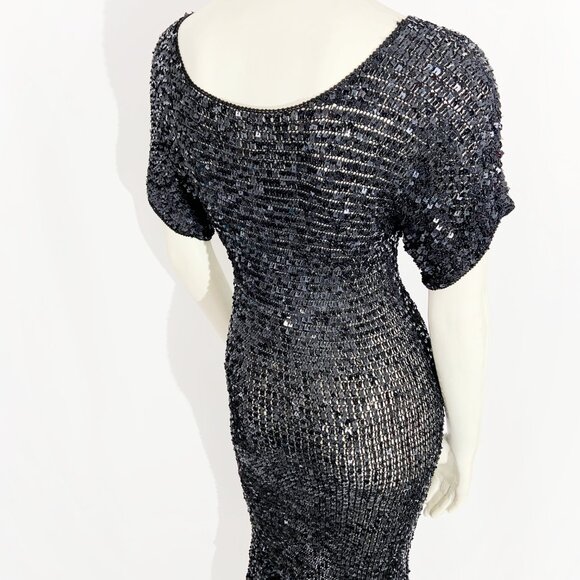 Vintage Y2K Black Crochet Knit Dress with Sequins / size Small - Picture 6 of 10